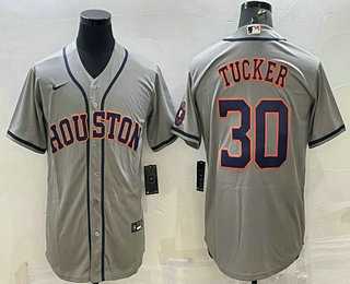 Men%27s Houston Astros #30 Kyle Tucker Grey With Patch Stitched MLB Cool Base Nike Jersey